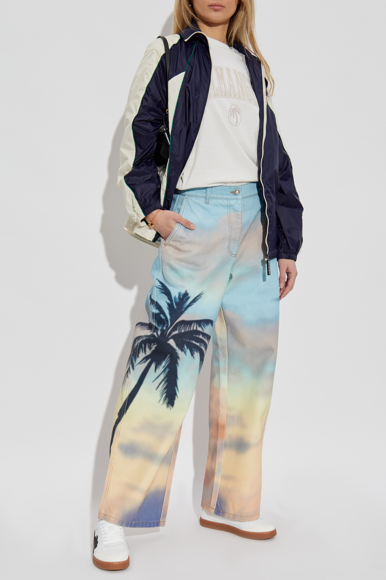 パンツ Palm Angels PANTS WITH SUNSET PRINT (PWCA110_S23FAB0013701) Palm Angels Sunrise Palm Jeans | Blue | FARFETCH